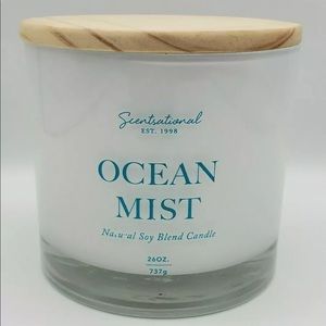 Scentsational Ocean Mist Natural Soy Blend Candle 3-Wick 26 oz W/ Wood Lid ~ New